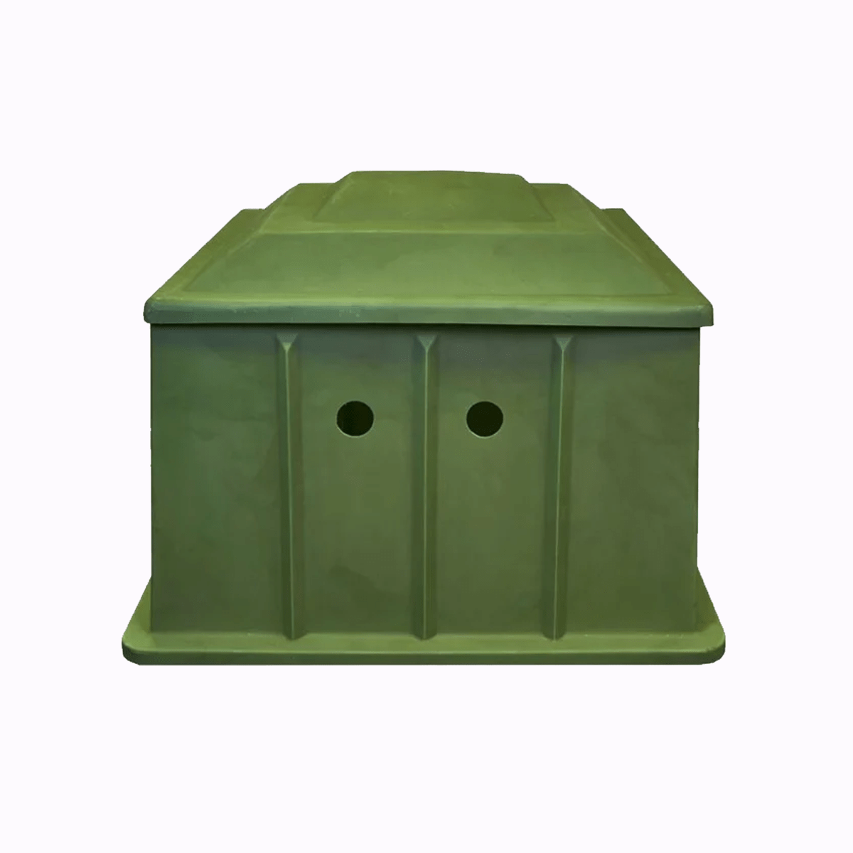 Plastic pool filter boxes in tan, green or grey for protecting pool pumps and filtration equipment.